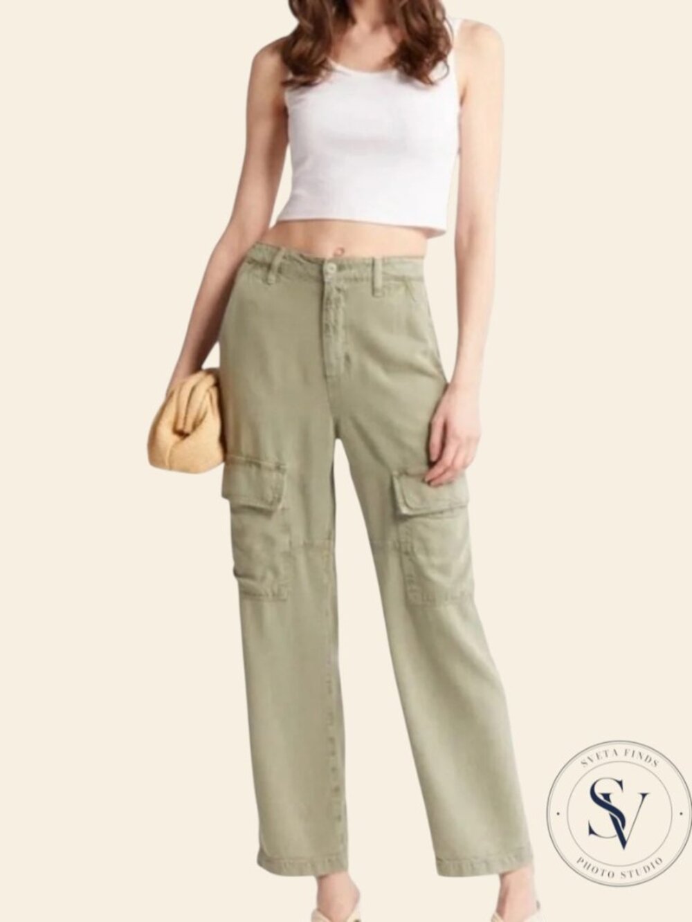 AG Adriano Goldschmied Knoxx Cargo Pants Sage Green Size 29 100% Lyocell